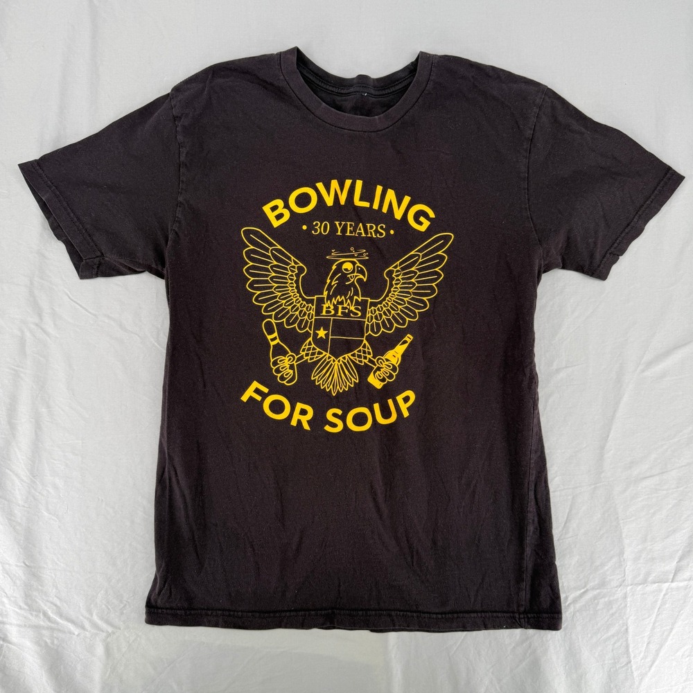 Bowling For Soup 30 Years Band T-Shirt Mens Black Yellow Eagle Crest Graphic Tee